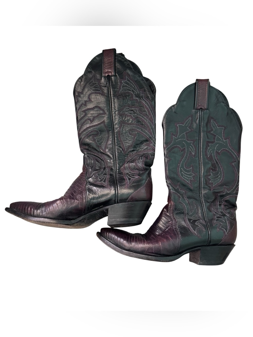 Tony Lama Teju Lizard Skin Vintage Cowboy Boots Women's 6M Burgundy Style 1258